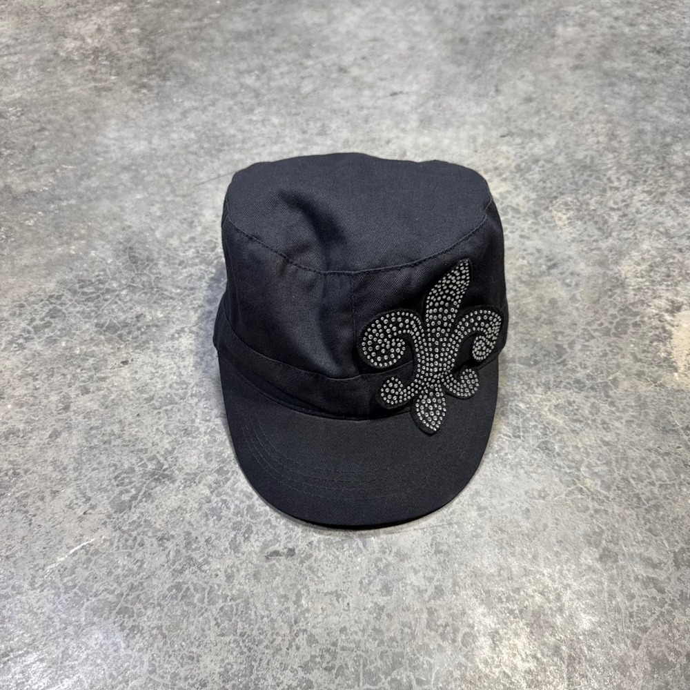 Relativity Cadet Cap Women OS Black Y2K Grunge Rhinestone Military Style Cap